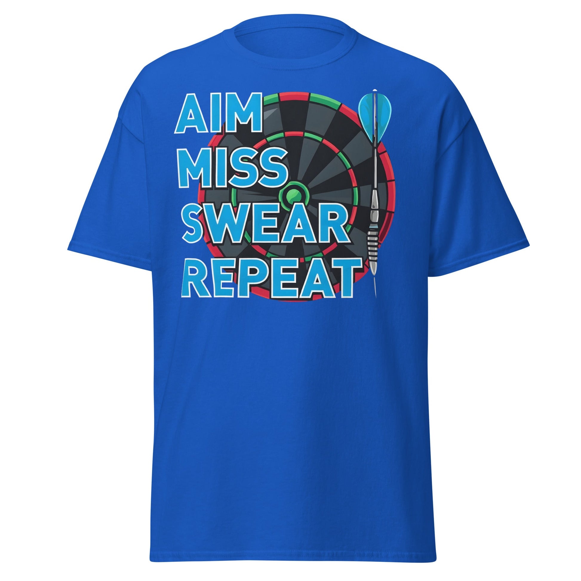 Funny Darts T-Shirt - Aim Miss Swear Repeat Tee - Royal - T-Shirts Online