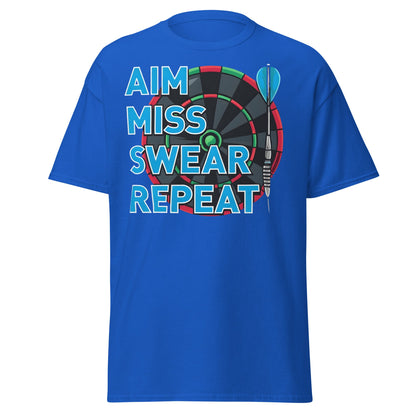 Funny Darts T-Shirt - Aim Miss Swear Repeat Tee - Royal - T-Shirts Online