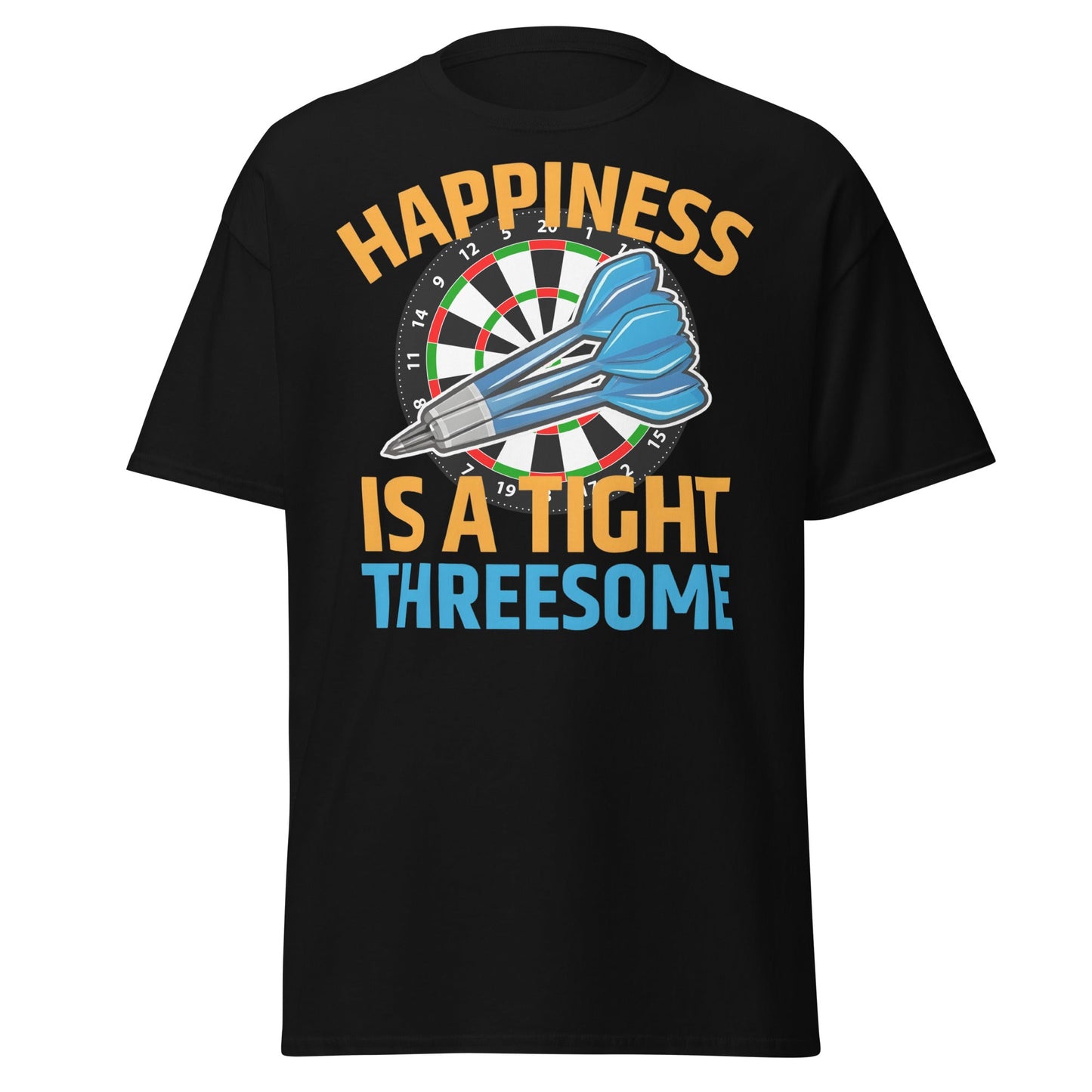 Funny Darts T-Shirt - Happiness is a Tight Threesome Tee - Black - T-Shirts Online