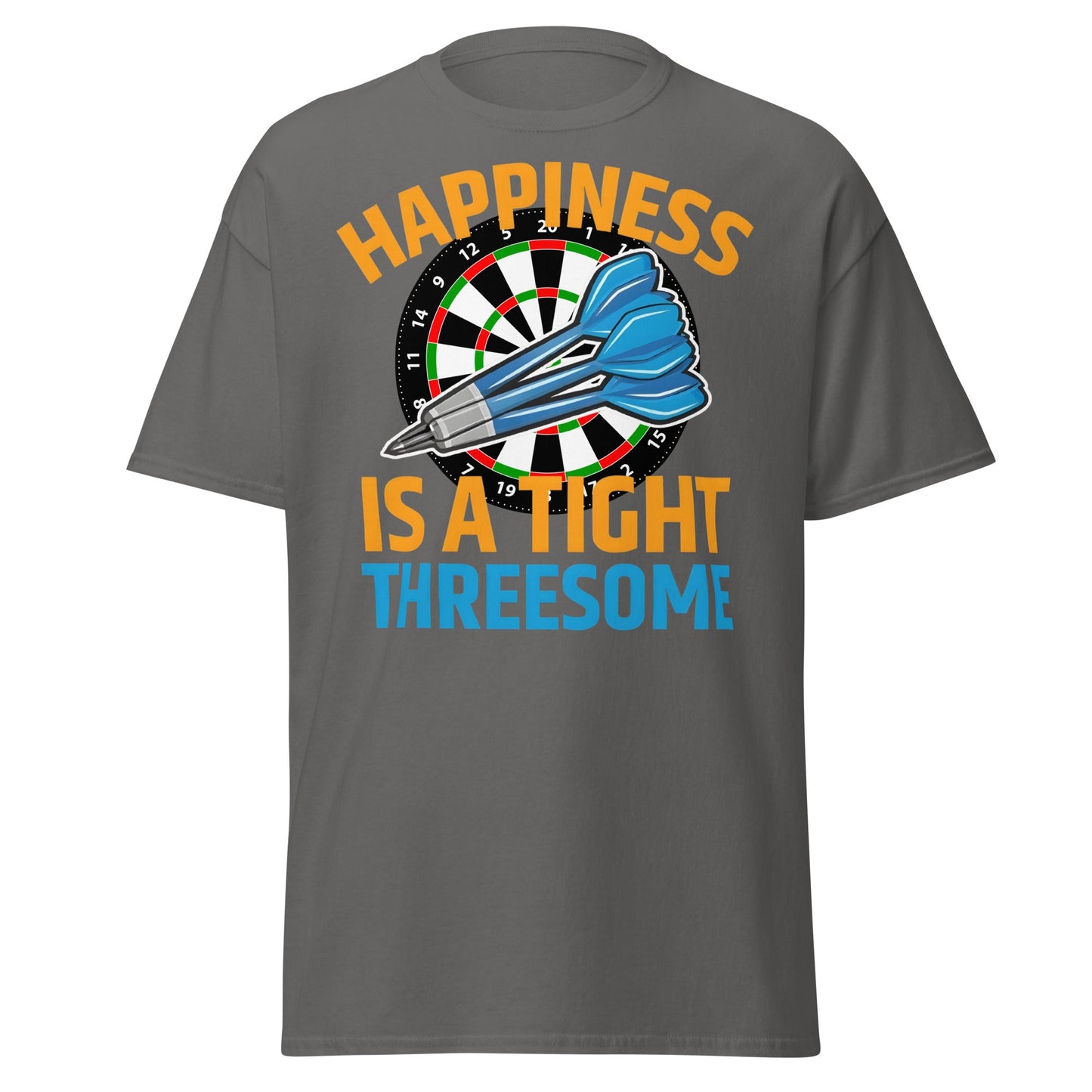 Funny Darts T-Shirt - Happiness is a Tight Threesome Tee - Charcoal - T-Shirts Online