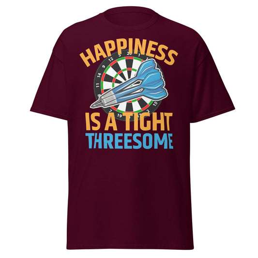 Funny Darts T-Shirt - Happiness is a Tight Threesome Tee - Maroon - T-Shirts Online