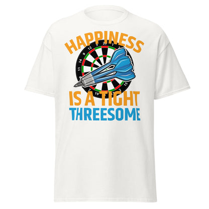 Funny Darts T-Shirt - Happiness is a Tight Threesome Tee - White - T-Shirts Online