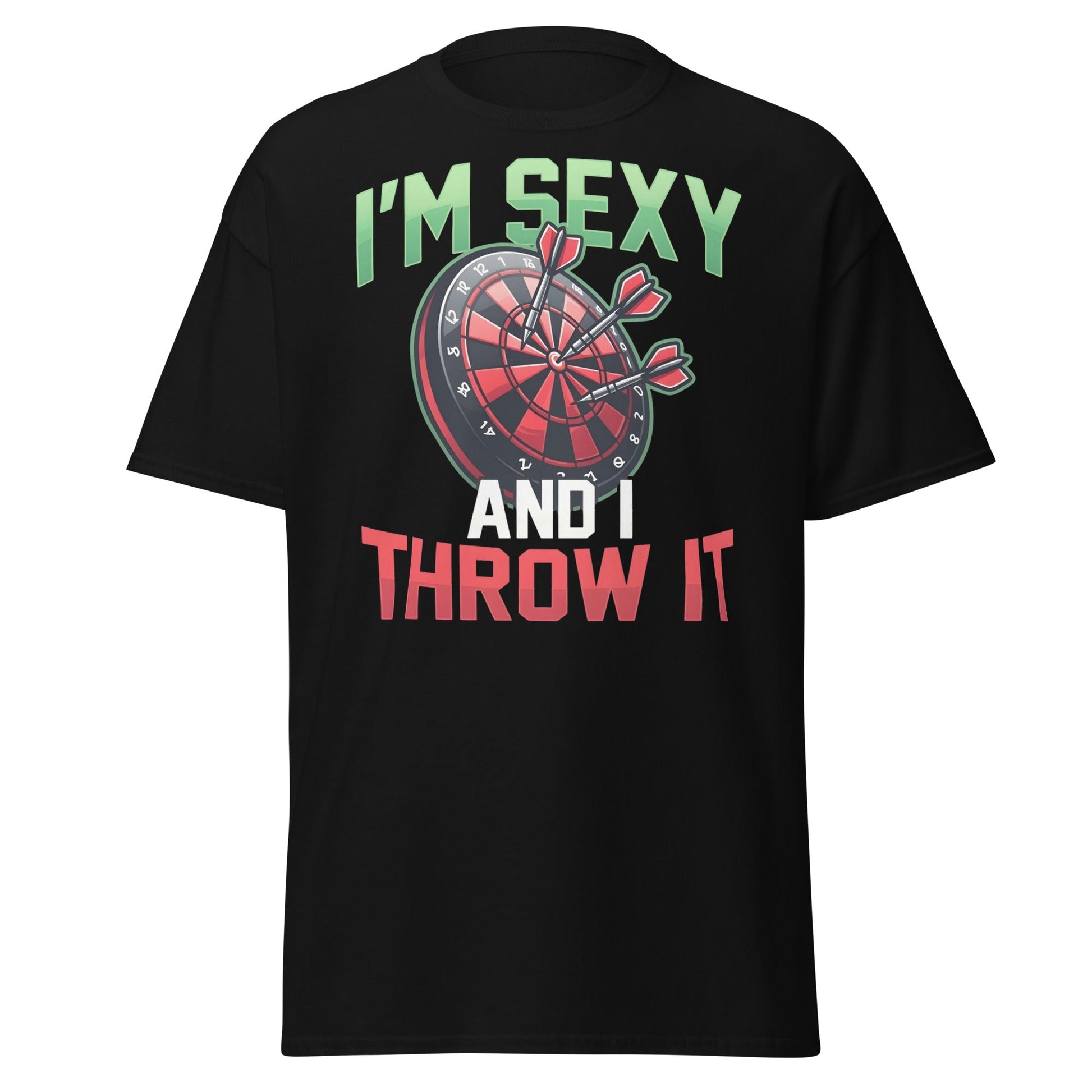Funny Darts T-Shirt - I'm Sexy and I Throw It Graphic Tee - Black - T-Shirts Online