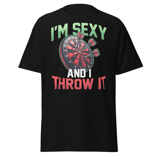 Funny Darts T-Shirt - I'm Sexy and I Throw It Graphic Tee - Black - T-Shirts Online