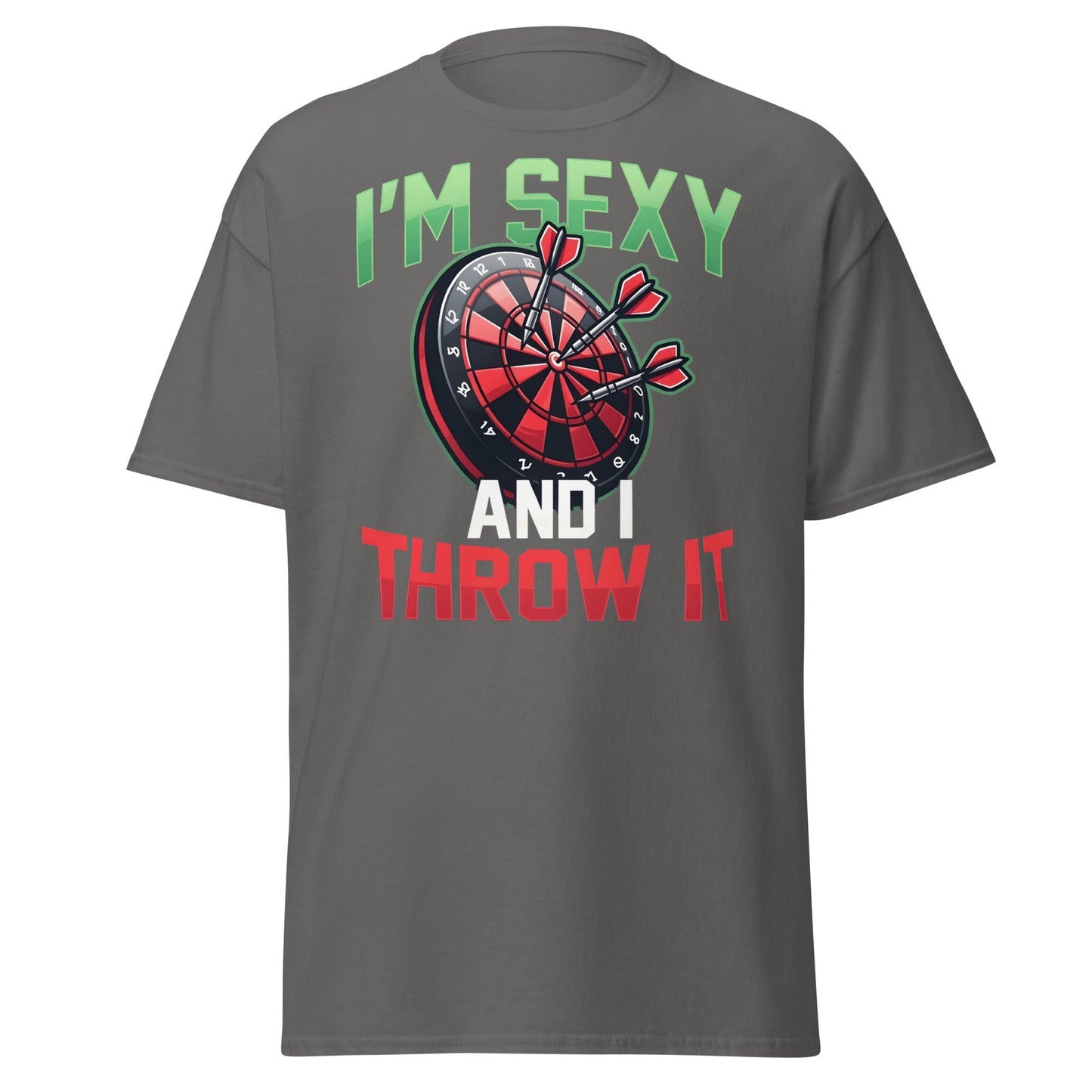 Funny Darts T-Shirt - I'm Sexy and I Throw It Graphic Tee - Charcoal - T-Shirts Online