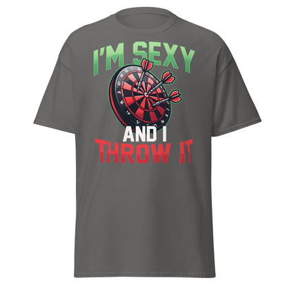 Funny Darts T-Shirt - I'm Sexy and I Throw It Graphic Tee - Charcoal - T-Shirts Online