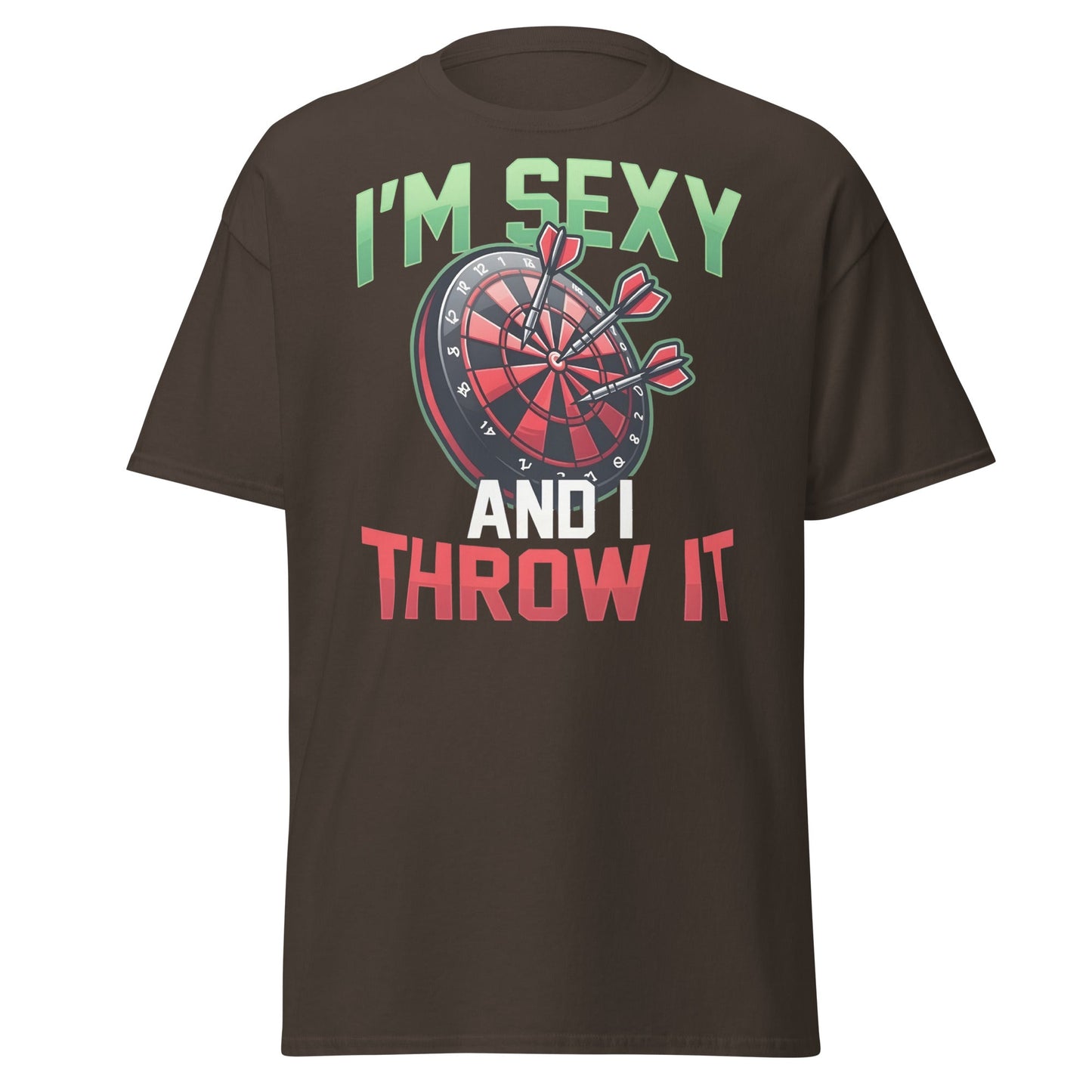 Funny Darts T-Shirt - I'm Sexy and I Throw It Graphic Tee - Dark Chocolate - T-Shirts Online