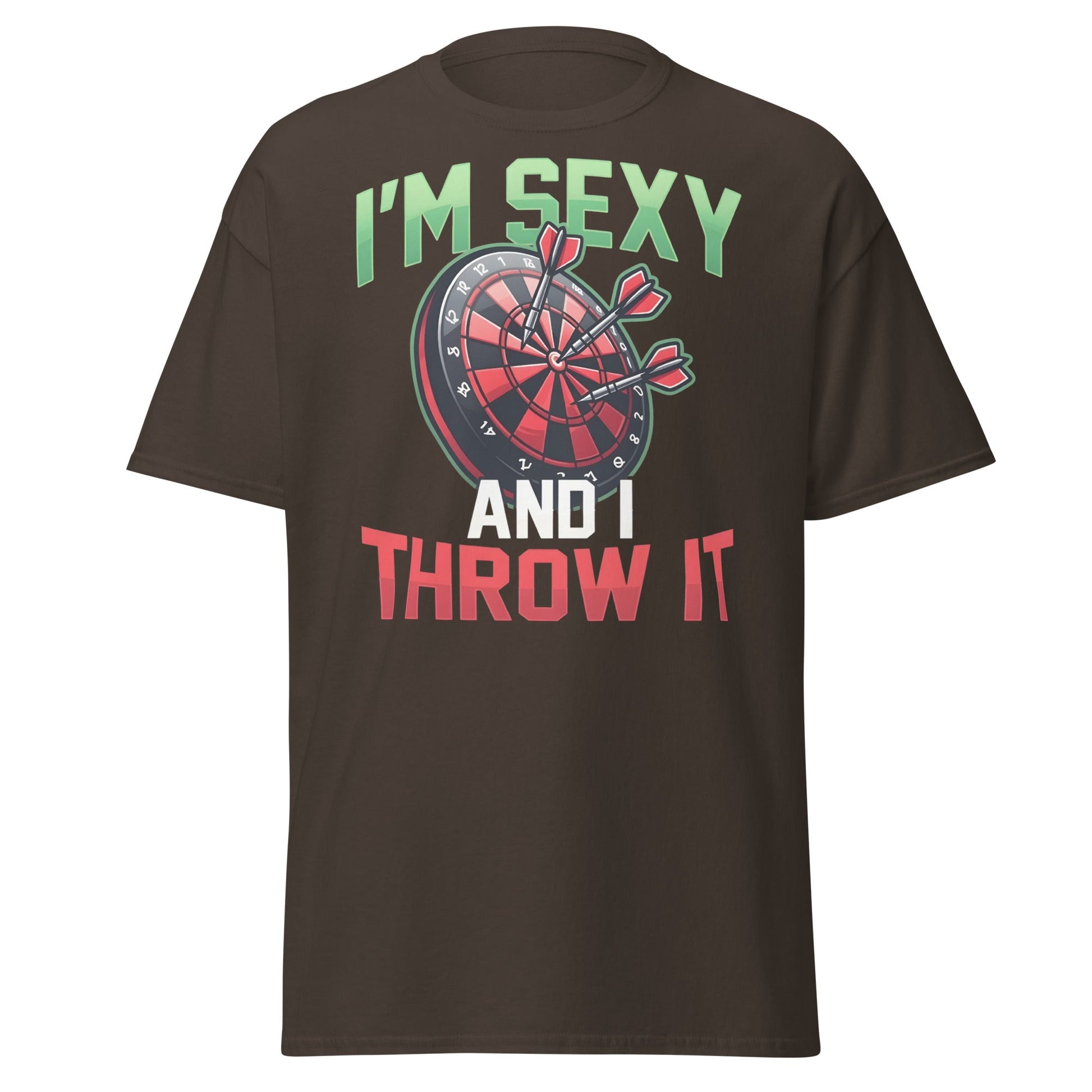Funny Darts T-Shirt - I'm Sexy and I Throw It Graphic Tee - Dark Chocolate - T-Shirts Online
