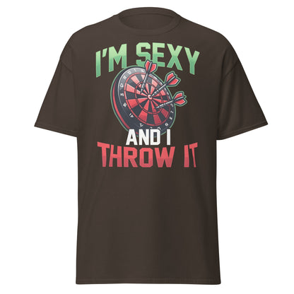 Funny Darts T-Shirt - I'm Sexy and I Throw It Graphic Tee - Dark Chocolate - T-Shirts Online