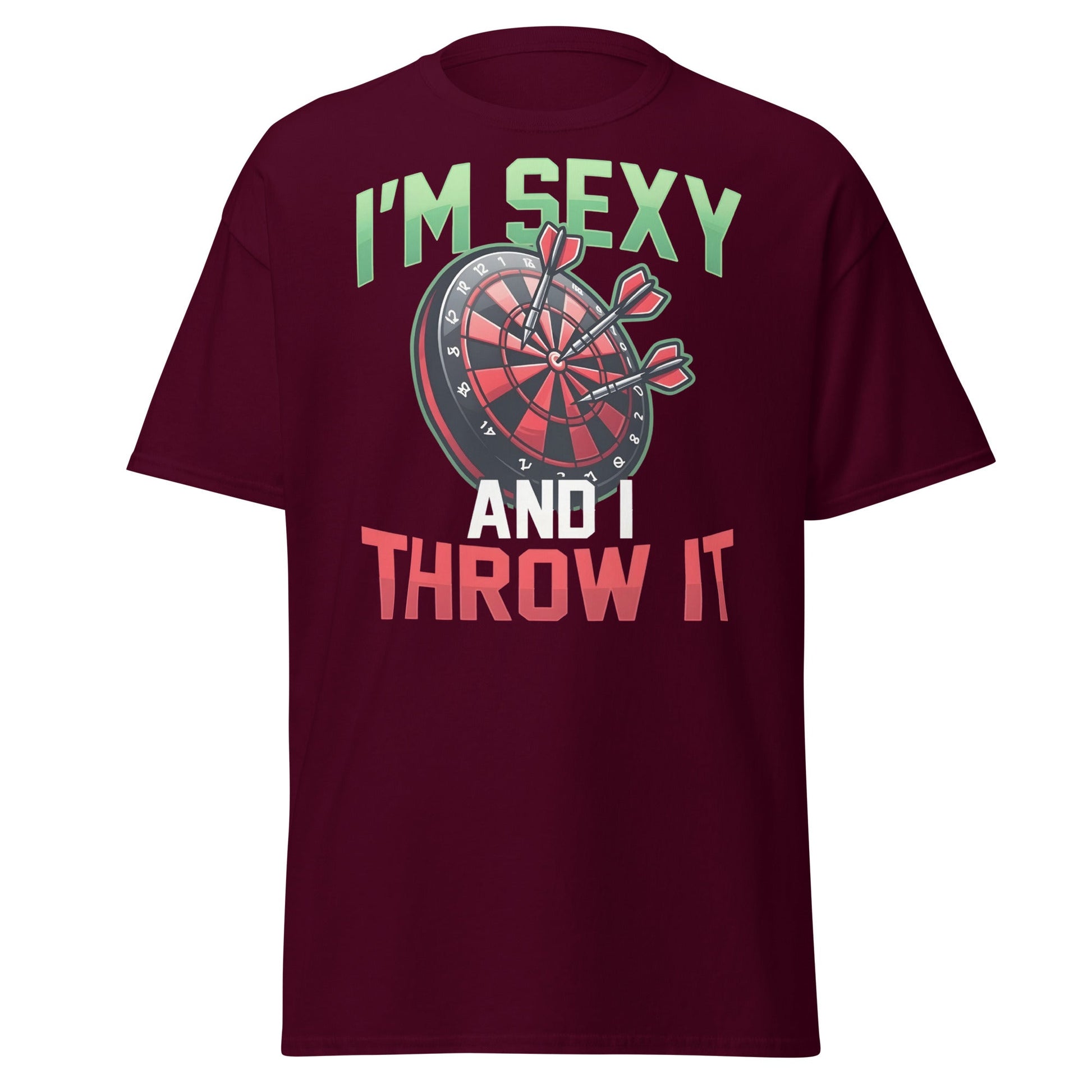 Funny Darts T-Shirt - I'm Sexy and I Throw It Graphic Tee - Maroon - T-Shirts Online