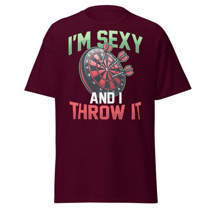Funny Darts T-Shirt - I'm Sexy and I Throw It Graphic Tee - Maroon - T-Shirts Online