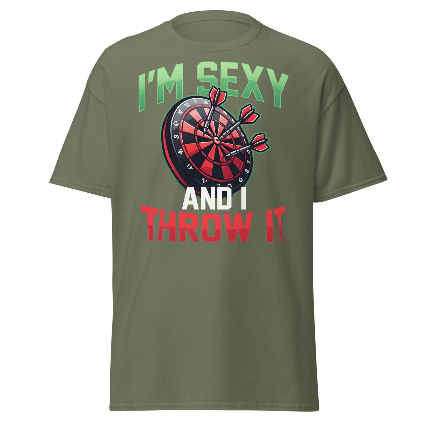 Funny Darts T-Shirt - I'm Sexy and I Throw It Graphic Tee - Military Green - T-Shirts Online