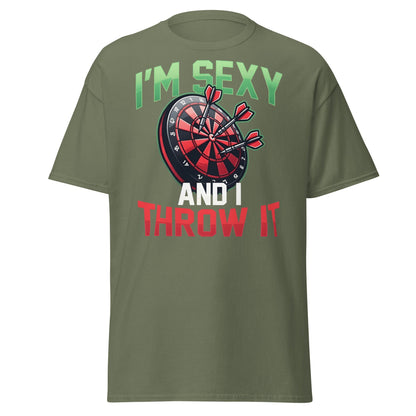 Funny Darts T-Shirt - I'm Sexy and I Throw It Graphic Tee - Military Green - T-Shirts Online