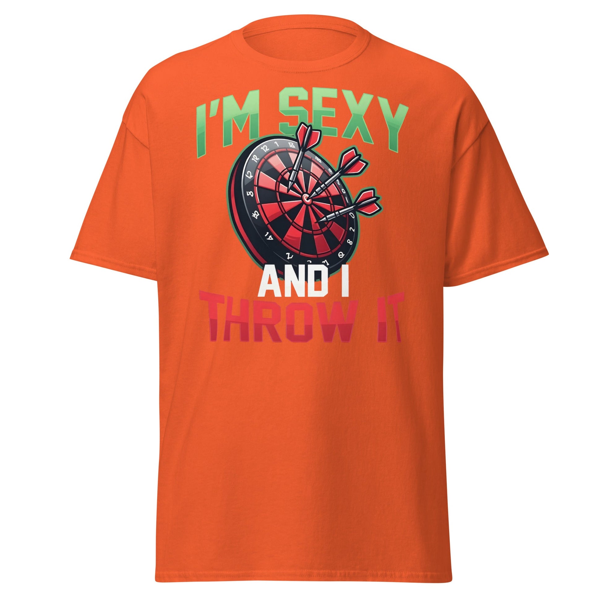 Funny Darts T-Shirt - I'm Sexy and I Throw It Graphic Tee - Orange - T-Shirts Online