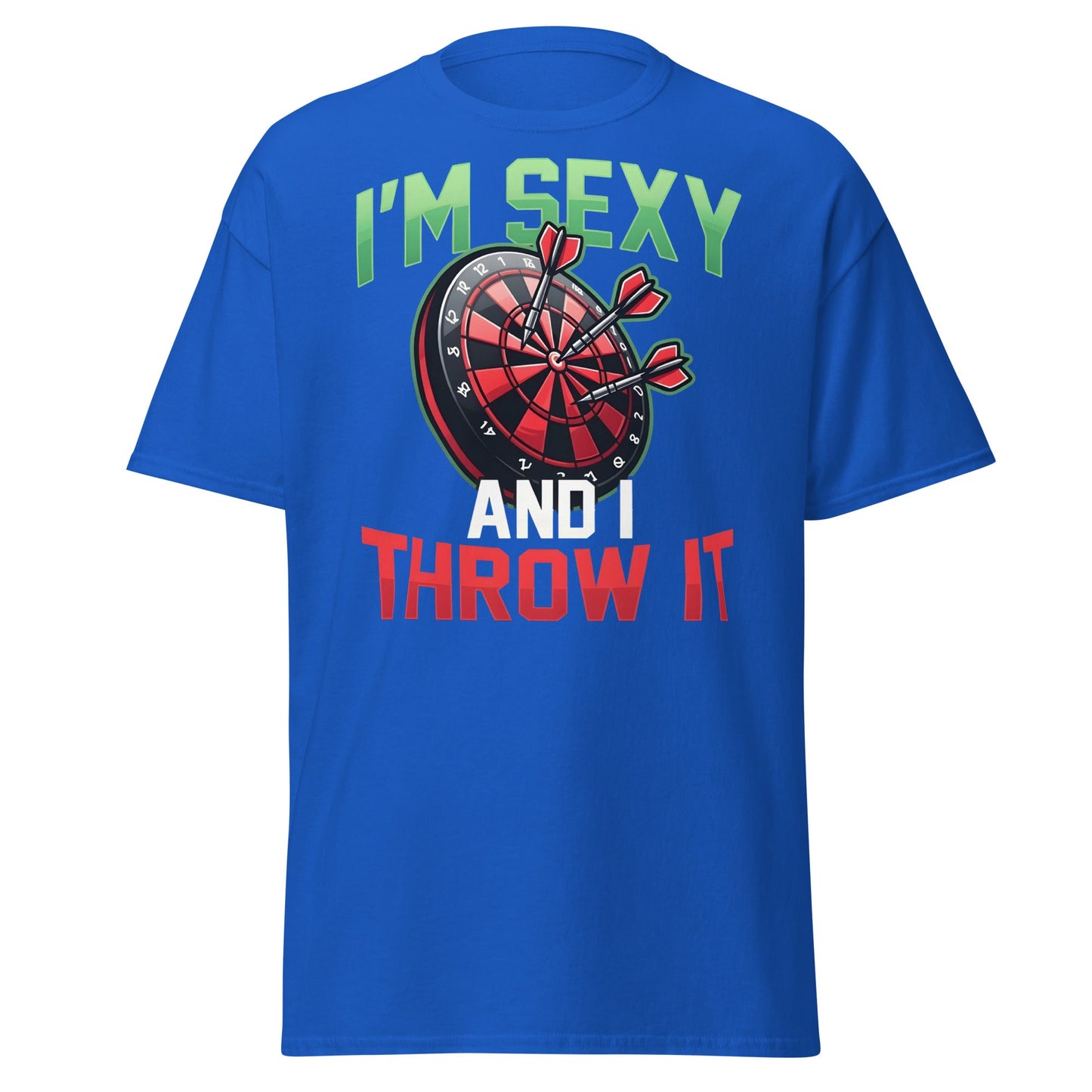 Funny Darts T-Shirt - I'm Sexy and I Throw It Graphic Tee - Royal - T-Shirts Online