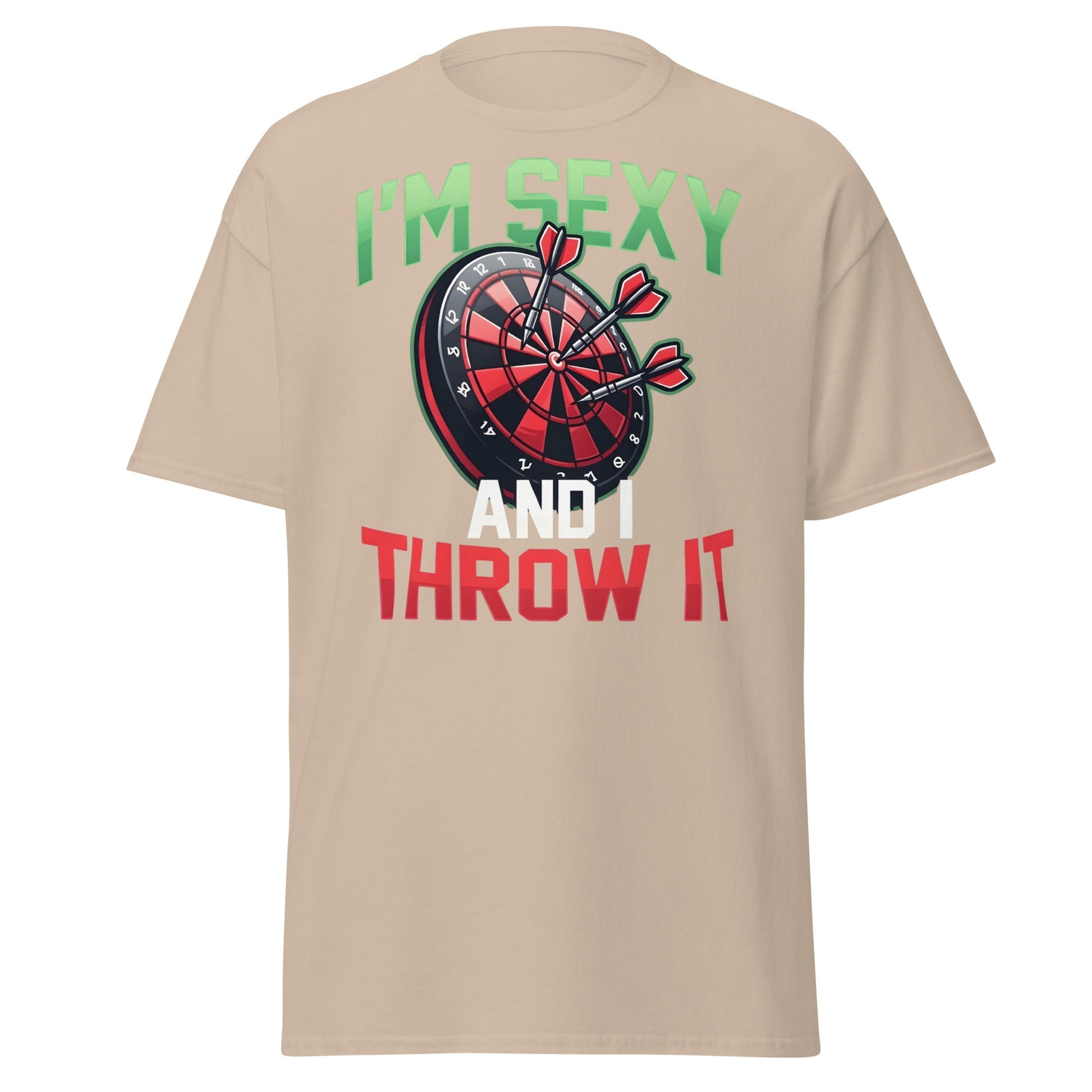 Funny Darts T-Shirt - I'm Sexy and I Throw It Graphic Tee - Sand - T-Shirts Online
