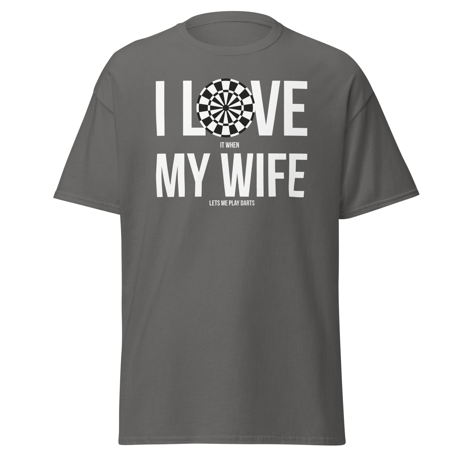Funny Darts Wife T-Shirt - I Love My Wife Darts Player Tee - Charcoal - T-Shirts Online