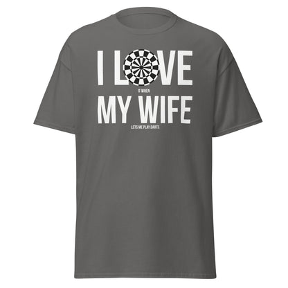 Funny Darts Wife T-Shirt - I Love My Wife Darts Player Tee - Charcoal - T-Shirts Online