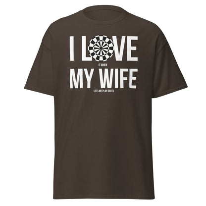 Funny Darts Wife T-Shirt - I Love My Wife Darts Player Tee - Dark Chocolate - T-Shirts Online