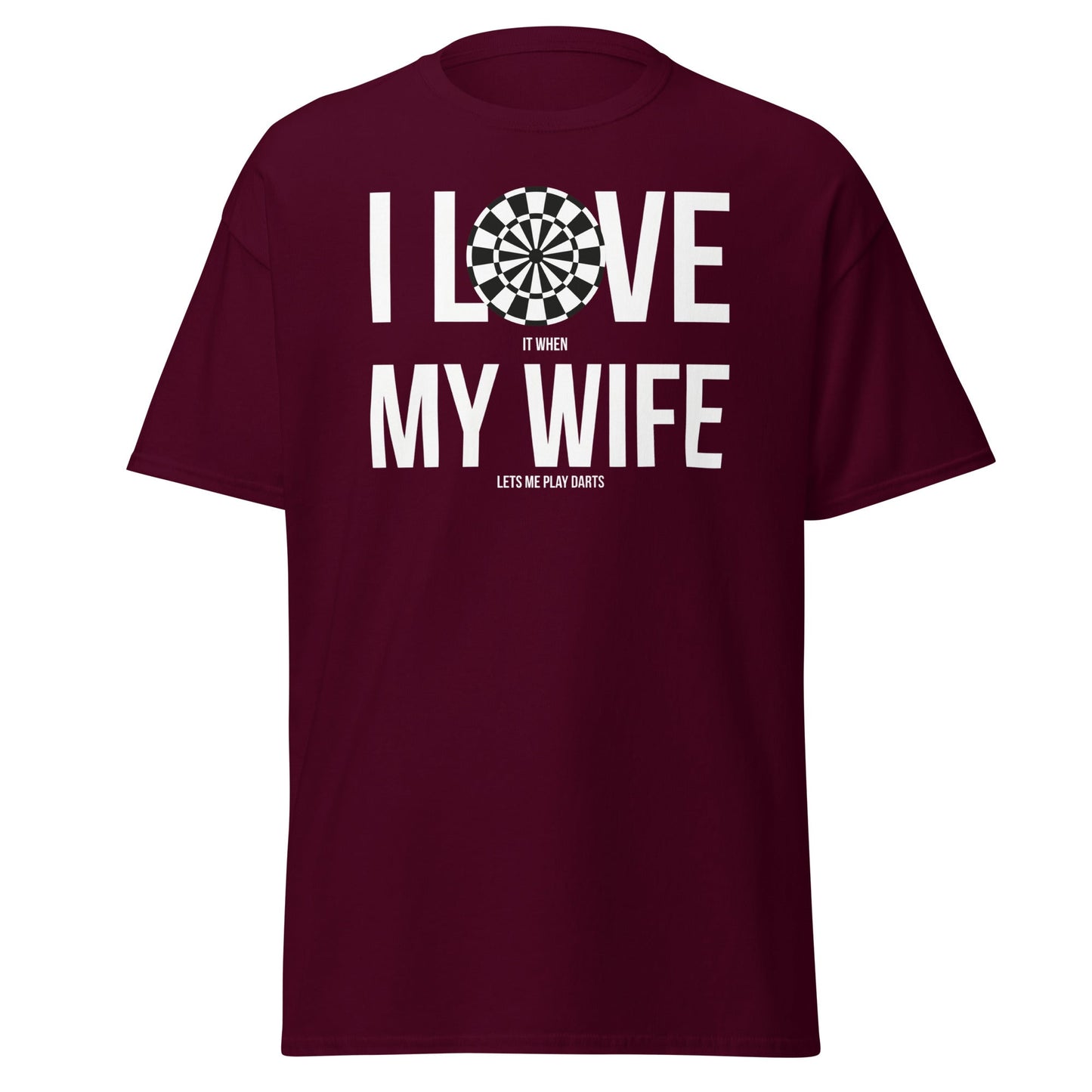 Funny Darts Wife T-Shirt - I Love My Wife Darts Player Tee - Maroon - T-Shirts Online