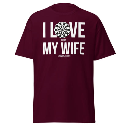 Funny Darts Wife T-Shirt - I Love My Wife Darts Player Tee - Maroon - T-Shirts Online