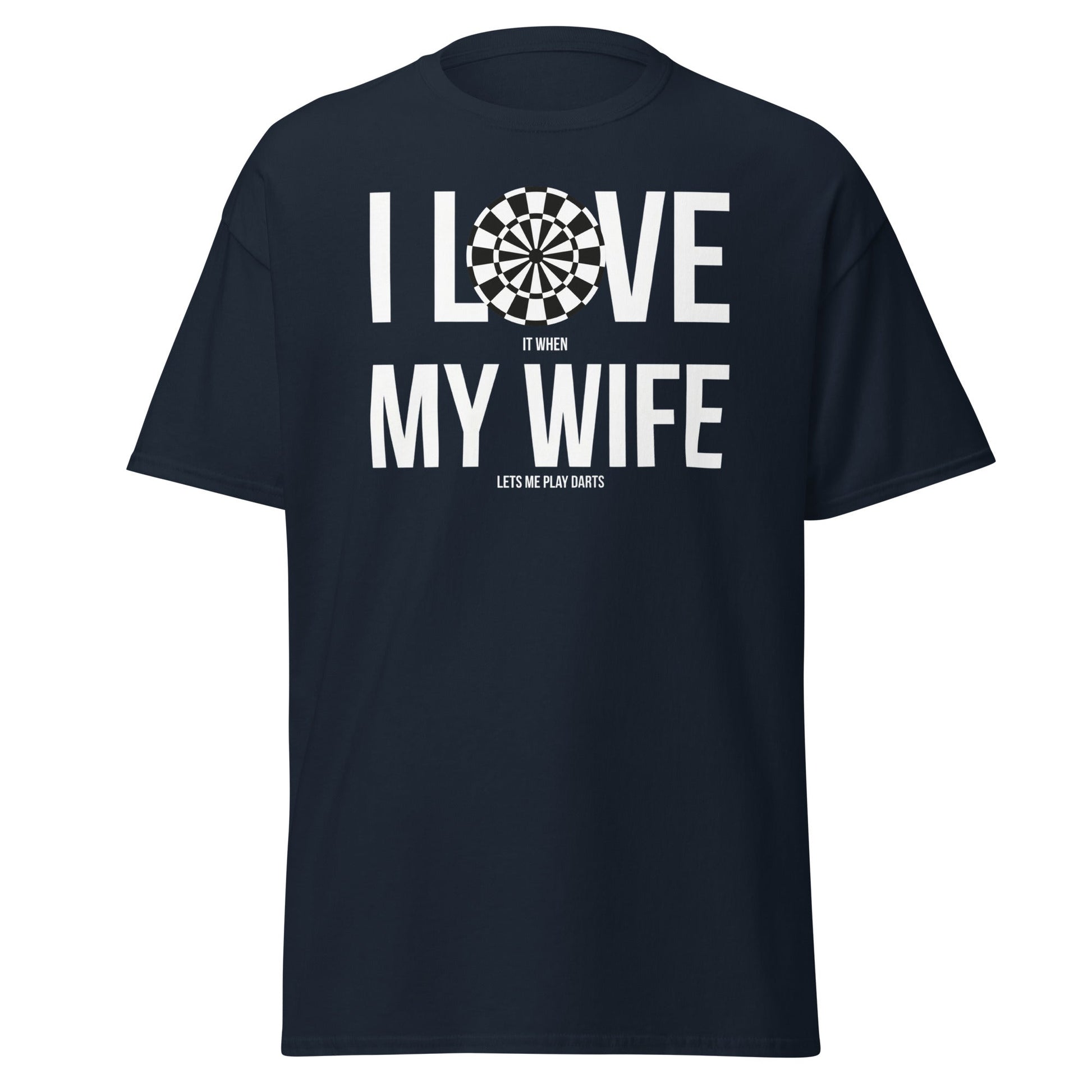 Funny Darts Wife T-Shirt - I Love My Wife Darts Player Tee - Navy - T-Shirts Online
