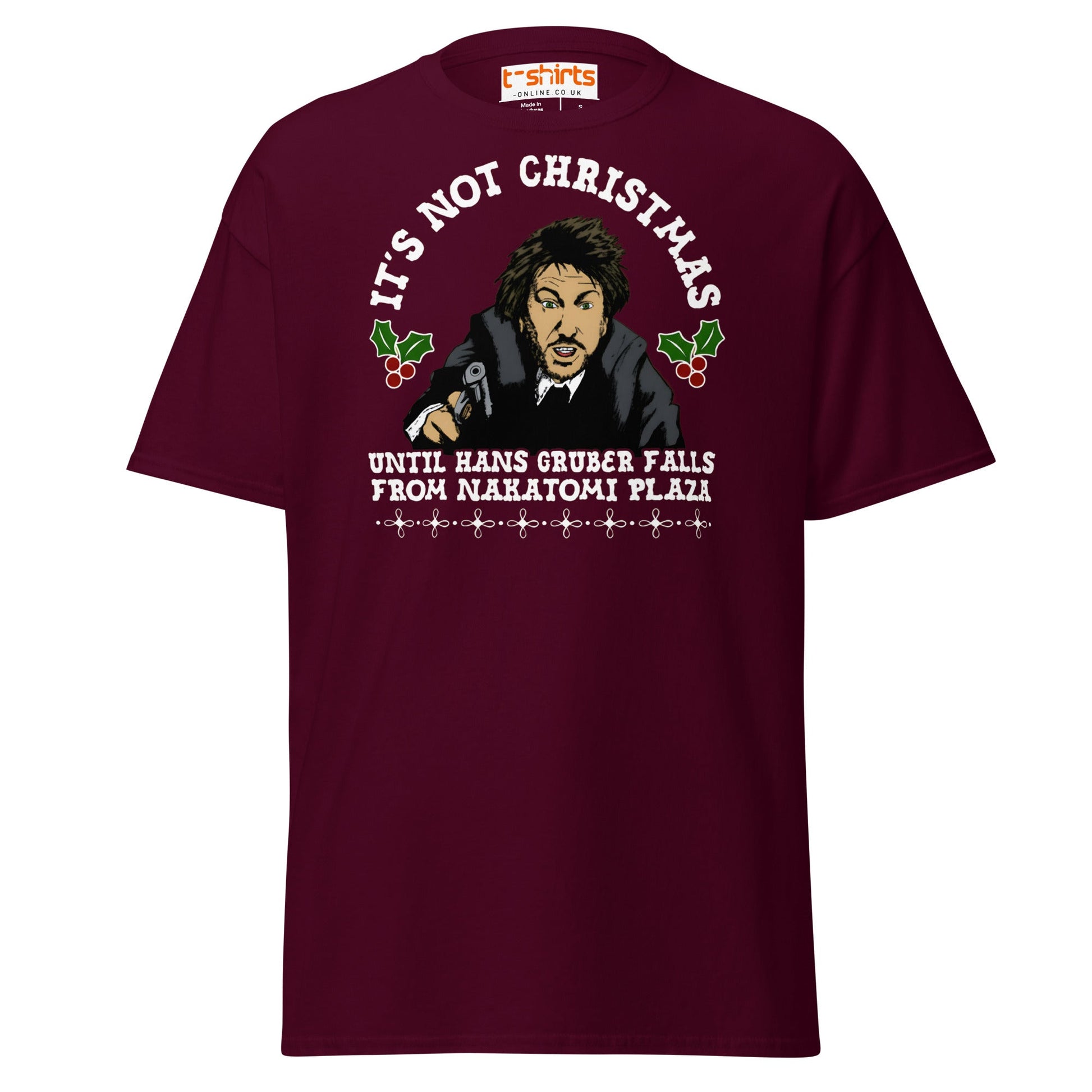 Funny Die Hard Christmas T-Shirt | Hans Gruber Holiday Tee - Maroon - T-Shirts Online