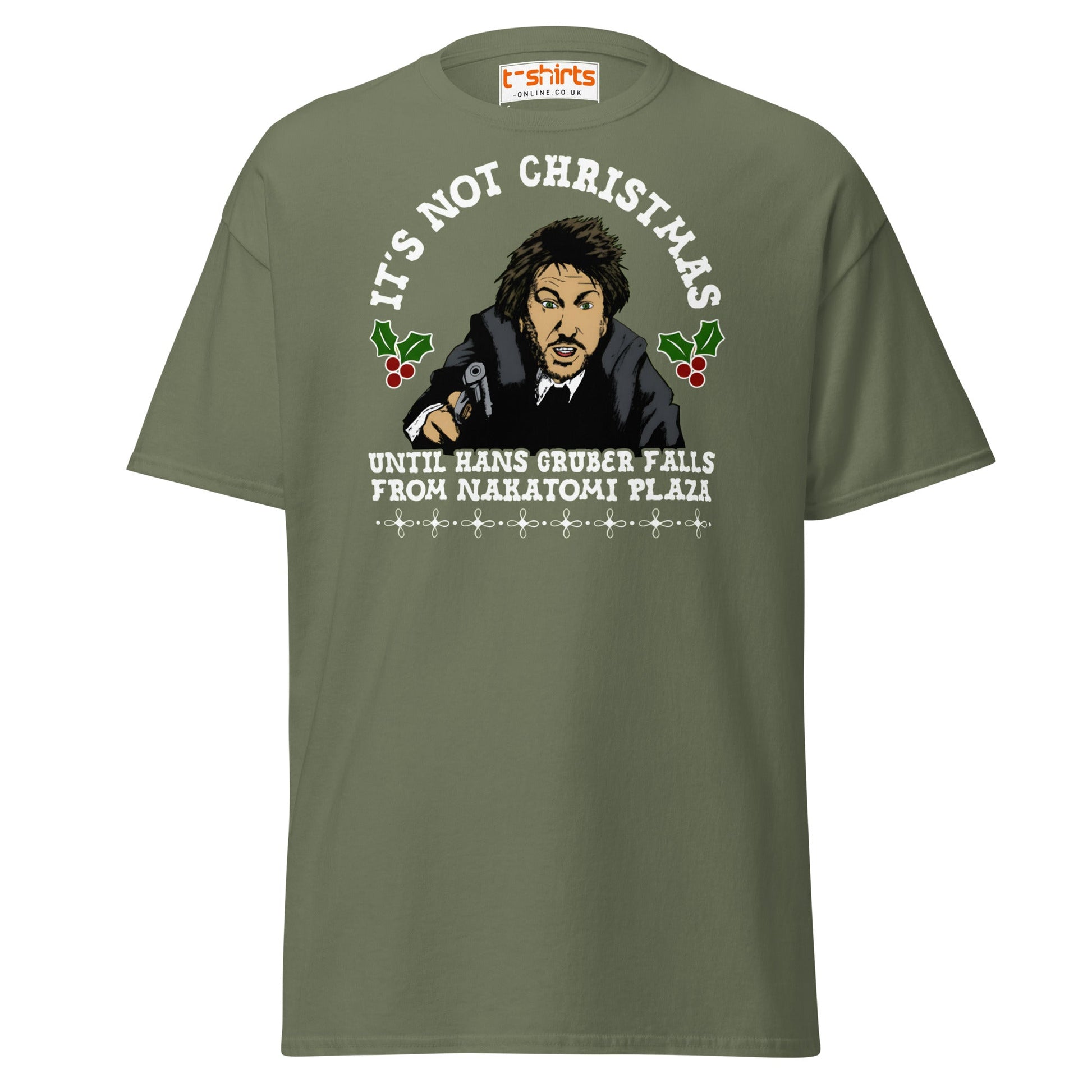 Funny Die Hard Christmas T-Shirt | Hans Gruber Holiday Tee - Military Green - T-Shirts Online