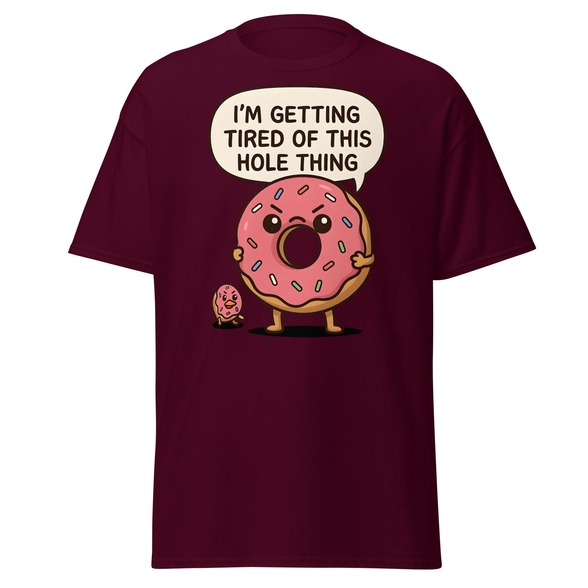 Funny Donut "Hole Thing" Pun T-Shirt | Sarcastic Foodie Tee - Maroon - T-Shirts Online