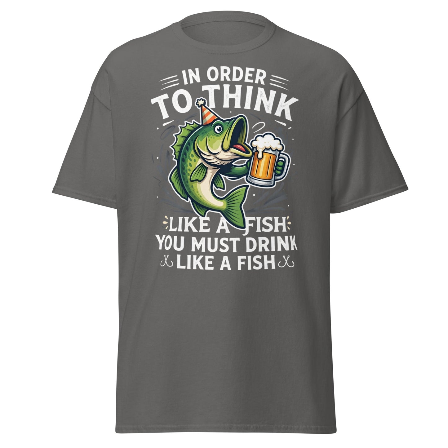 Funny Drink Like a Fish T-Shirt - Fishing & Beer Humor Tee - Charcoal - T-Shirts Online