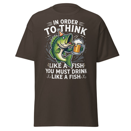 Funny Drink Like a Fish T-Shirt - Fishing & Beer Humor Tee - Dark Chocolate - T-Shirts Online