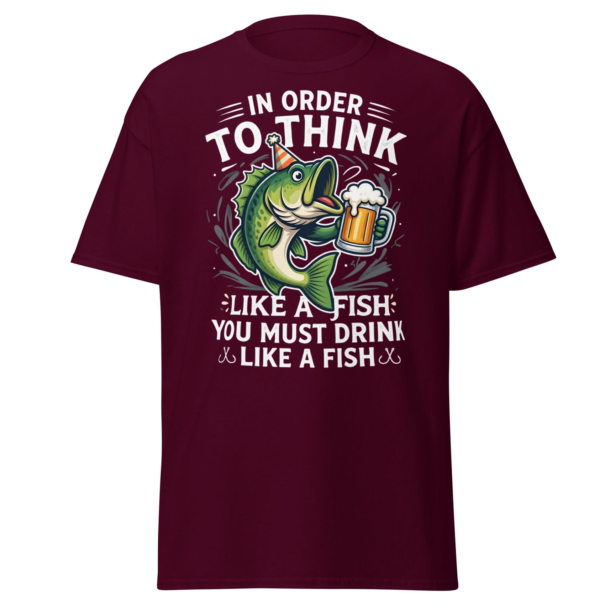 Funny Drink Like a Fish T-Shirt - Fishing & Beer Humor Tee - Maroon - T-Shirts Online