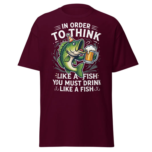 Funny Drink Like a Fish T-Shirt - Fishing & Beer Humor Tee - Maroon - T-Shirts Online
