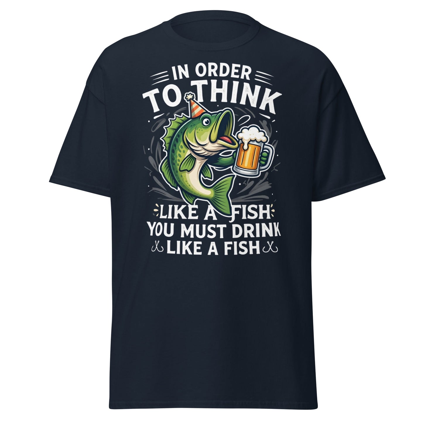 Funny Drink Like a Fish T-Shirt - Fishing & Beer Humor Tee - Navy - T-Shirts Online