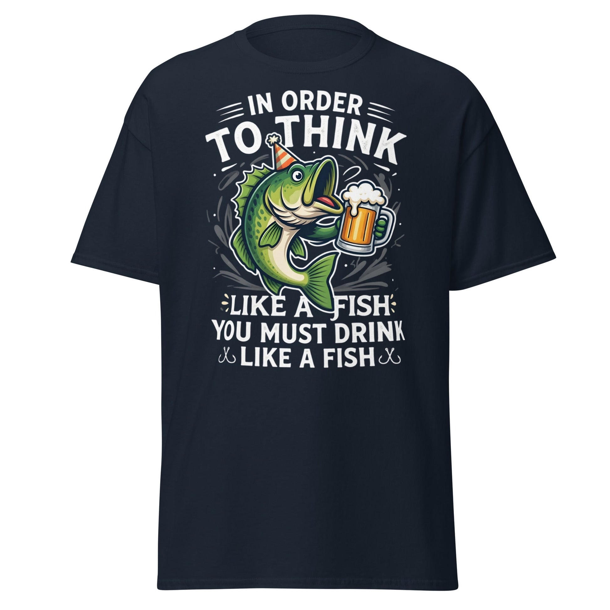 Funny Drink Like a Fish T-Shirt - Fishing & Beer Humor Tee - Navy - T-Shirts Online