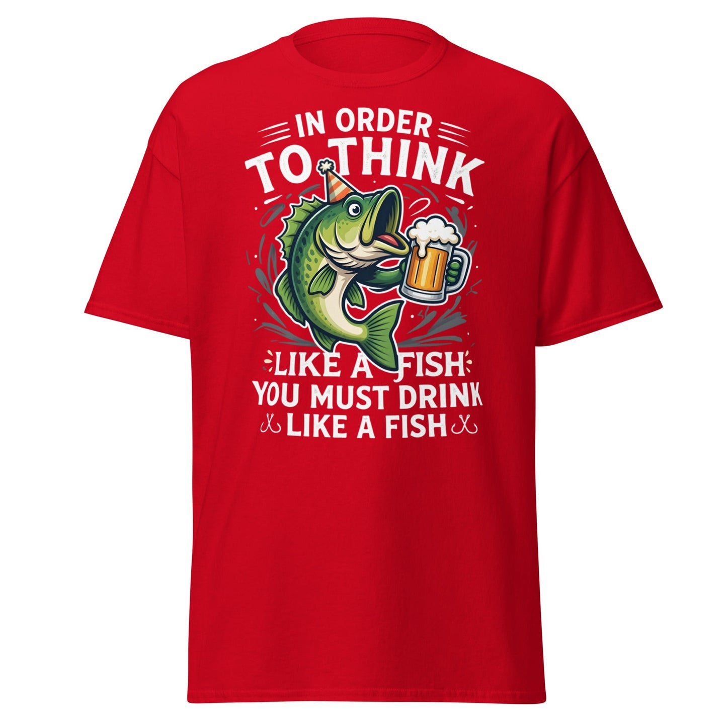 Funny Drink Like a Fish T-Shirt - Fishing & Beer Humor Tee - Red - T-Shirts Online