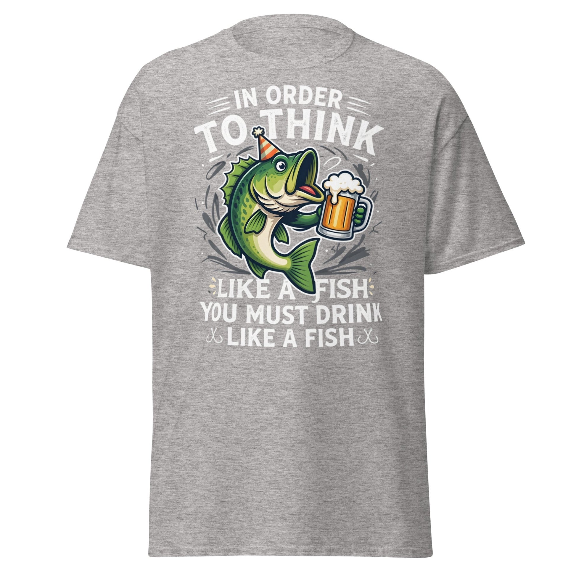 Funny Drink Like a Fish T-Shirt - Fishing & Beer Humor Tee - Sport Grey - T-Shirts Online