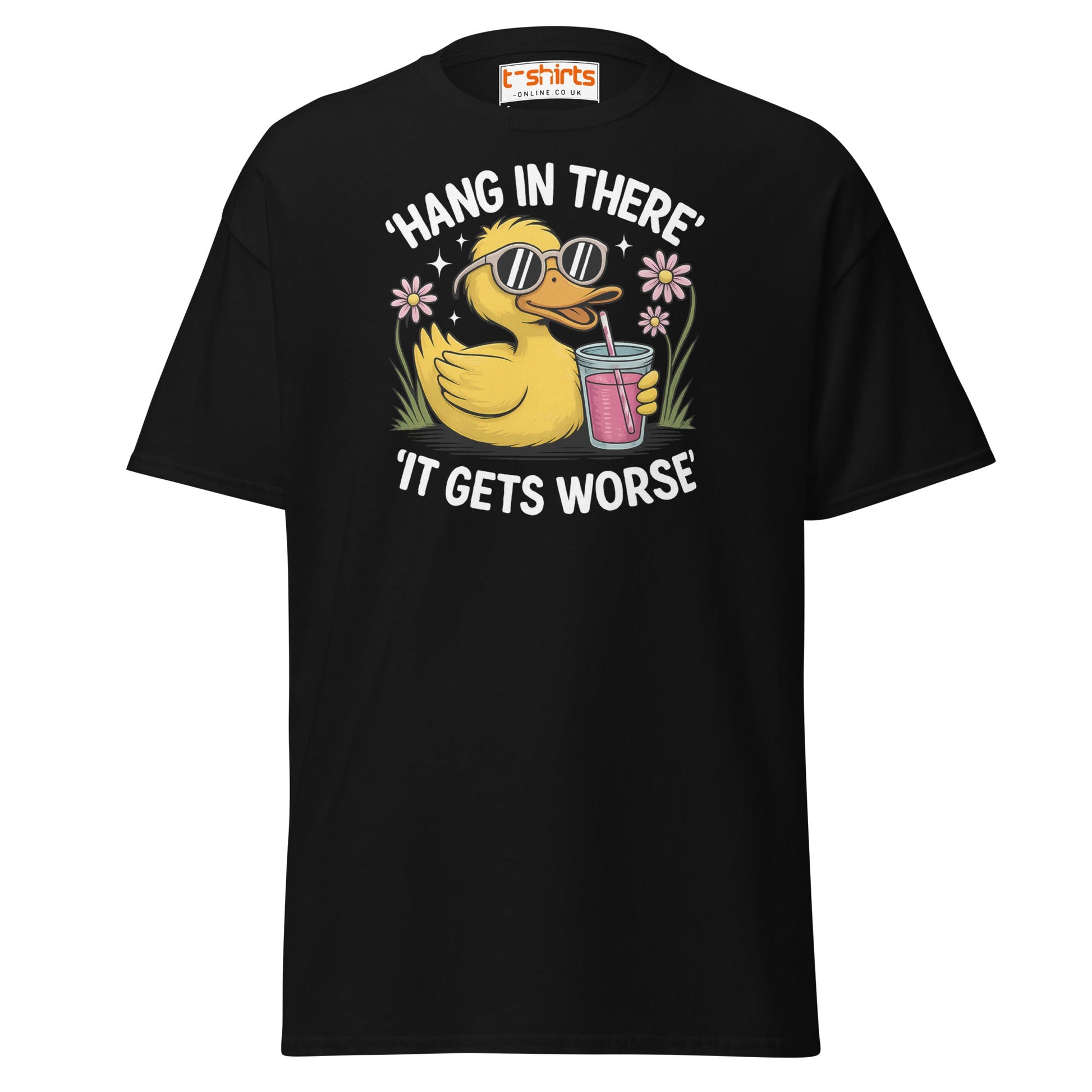 Funny Duck "Hang in There" T-Shirt - Black - T-Shirts Online