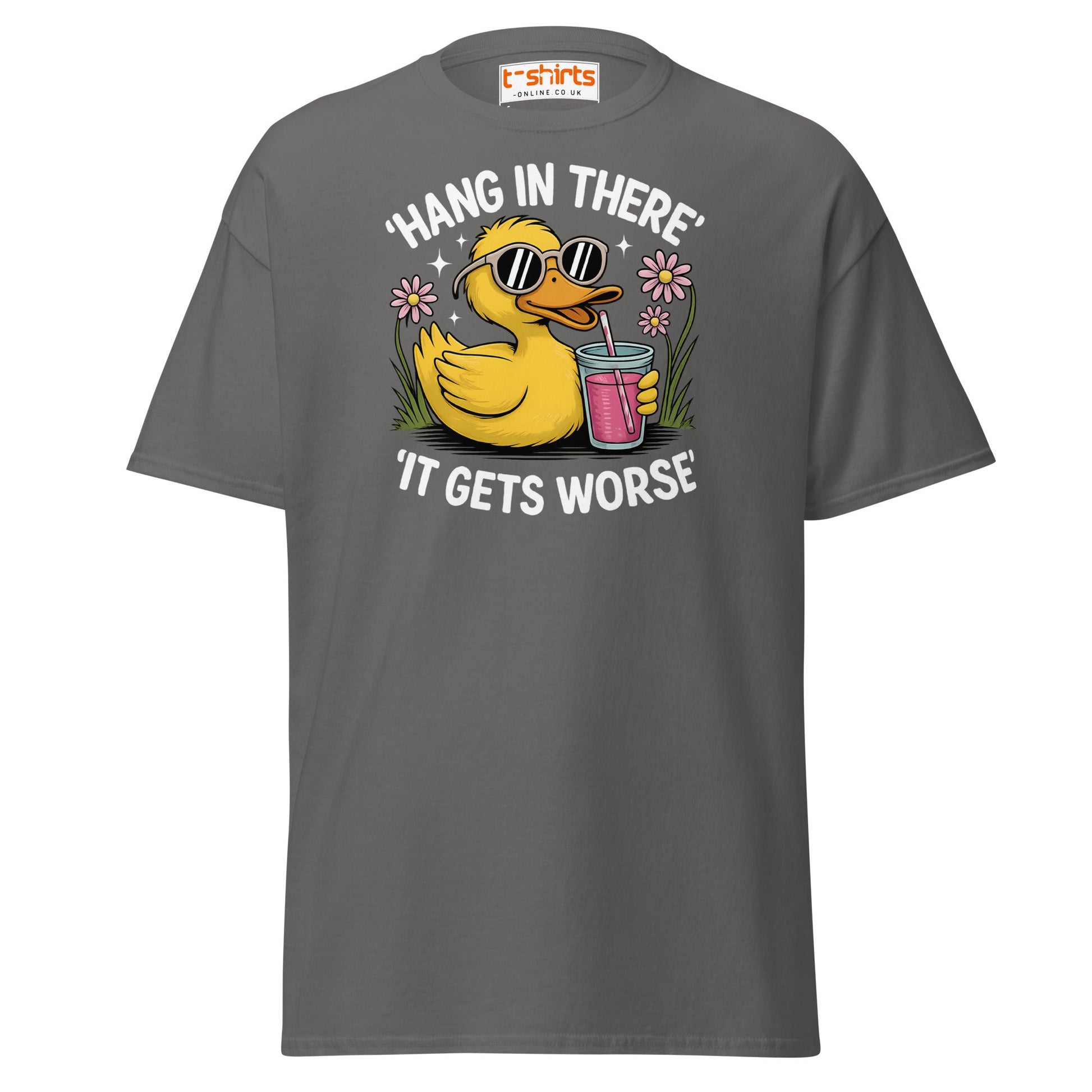 Funny Duck "Hang in There" T-Shirt - Charcoal - T-Shirts Online