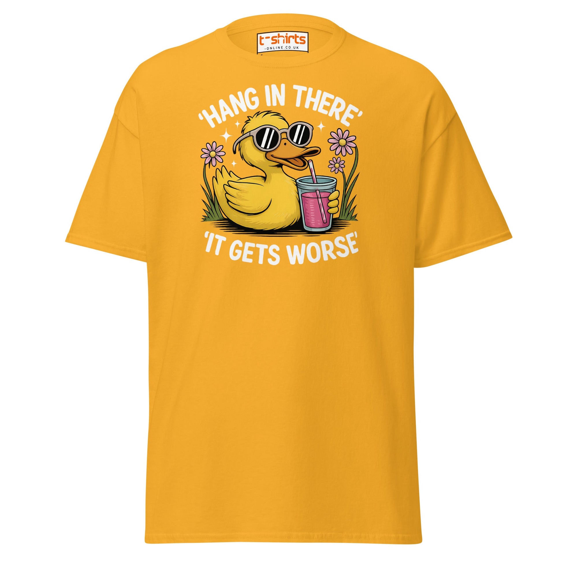 Funny Duck "Hang in There" T-Shirt - Gold - T-Shirts Online