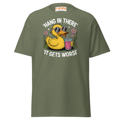 Funny Duck "Hang in There" T-Shirt - Military Green - T-Shirts Online