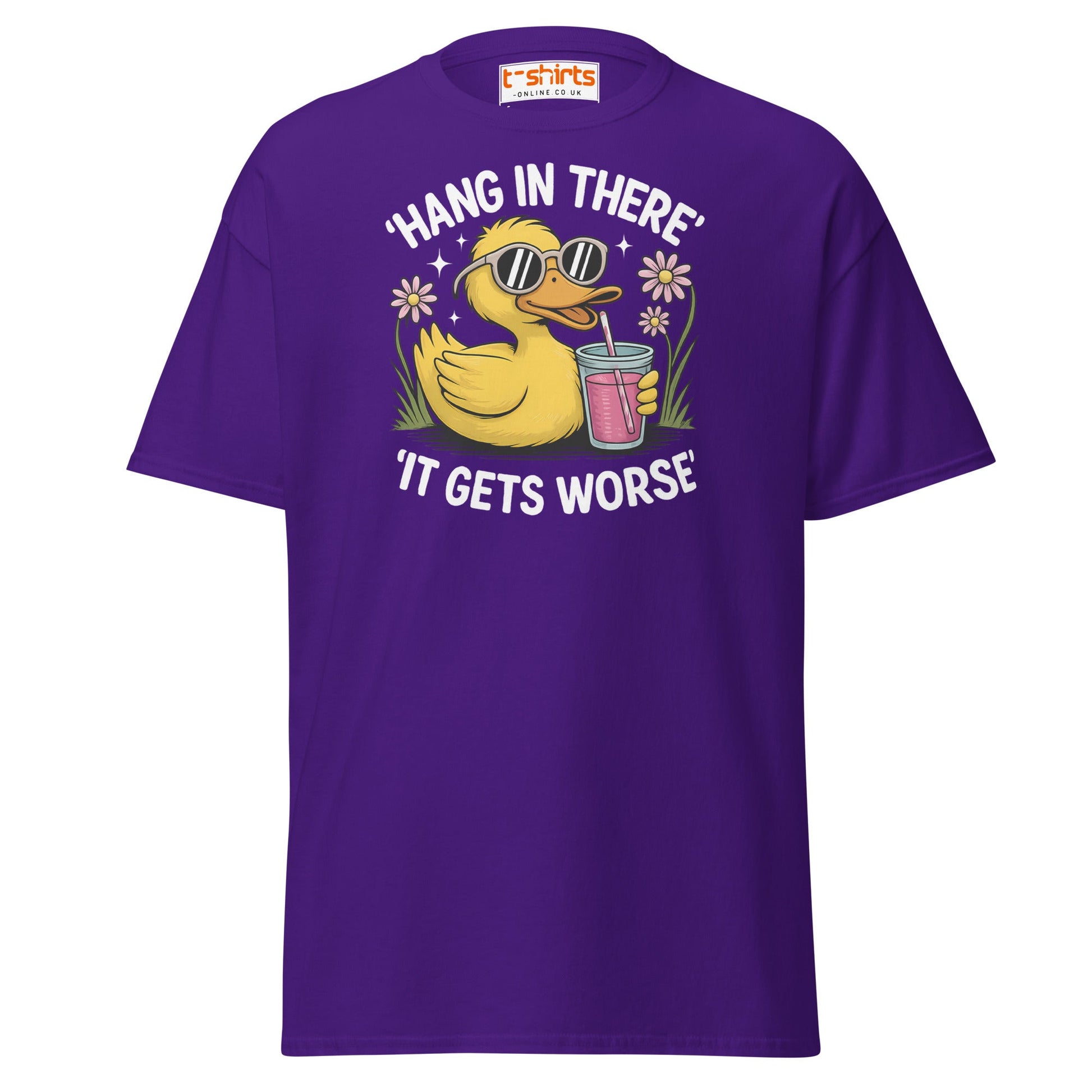 Funny Duck "Hang in There" T-Shirt - Purple - T-Shirts Online