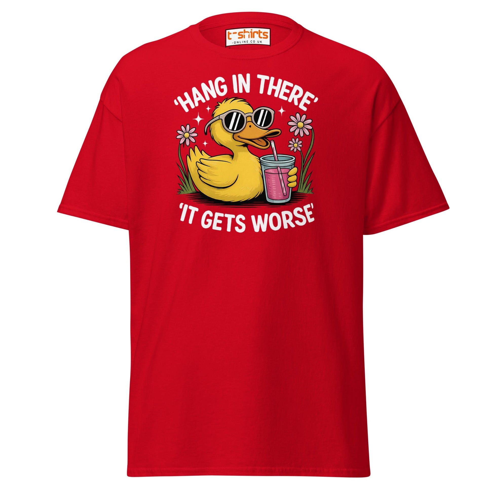 Funny Duck "Hang in There" T-Shirt - Red - T-Shirts Online