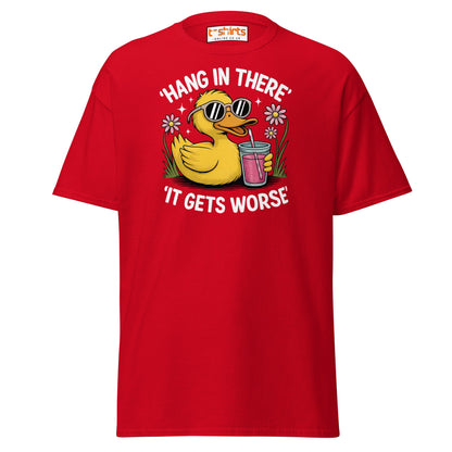Funny Duck "Hang in There" T-Shirt - Red - T-Shirts Online