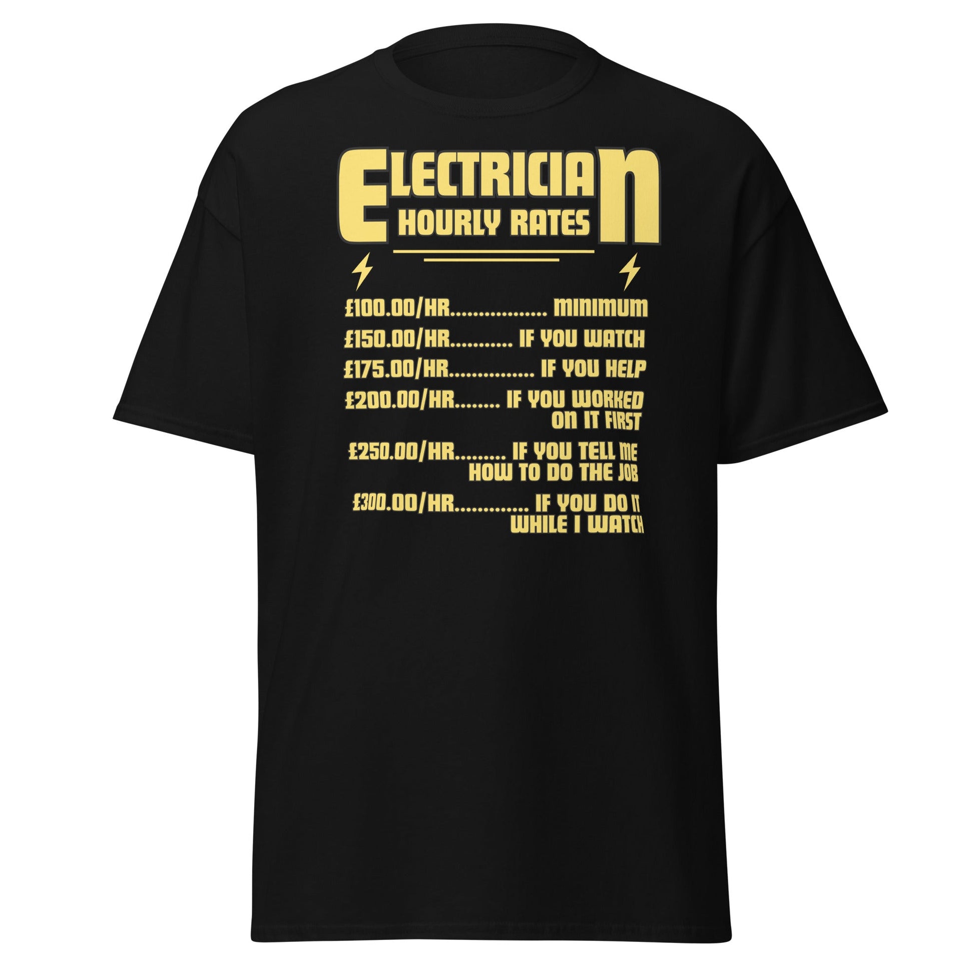 Funny Electrician Hourly Rate T-Shirt - Black - T-Shirts Online