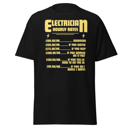 Funny Electrician Hourly Rate T-Shirt - Black - T-Shirts Online
