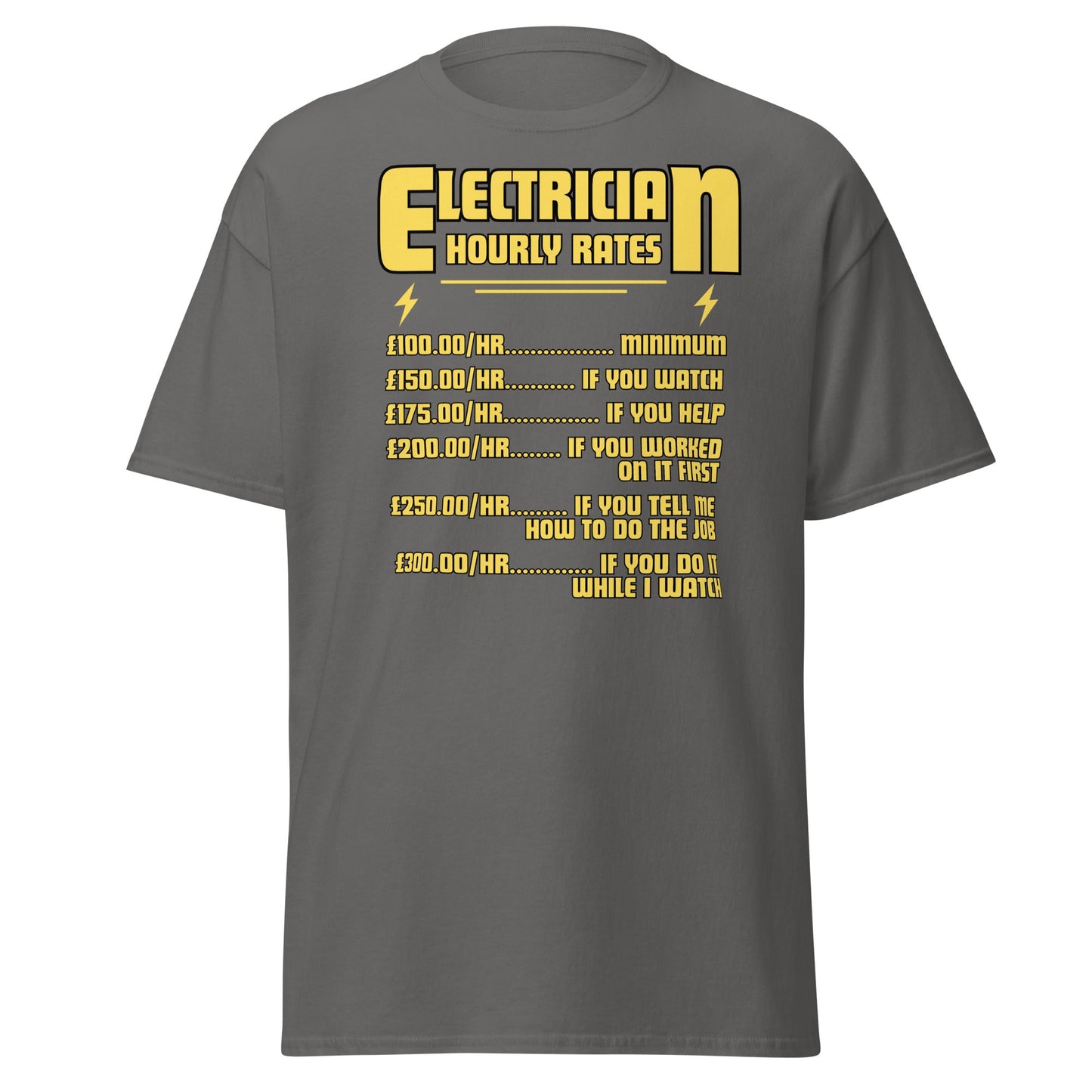 Funny Electrician Hourly Rate T-Shirt - Charcoal - T-Shirts Online