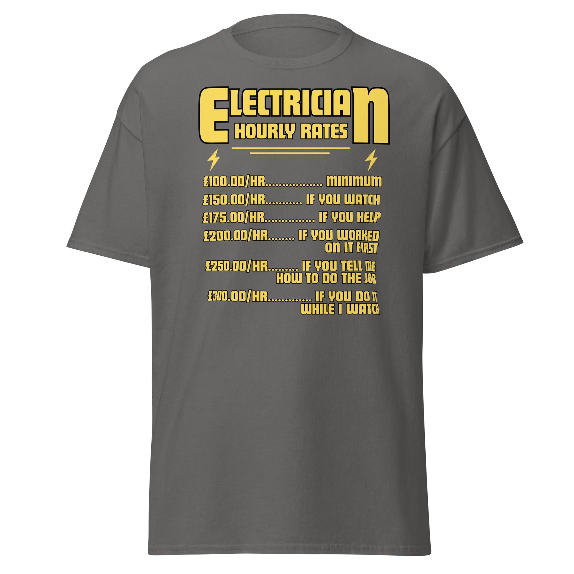 Funny Electrician Hourly Rate T-Shirt - Charcoal - T-Shirts Online