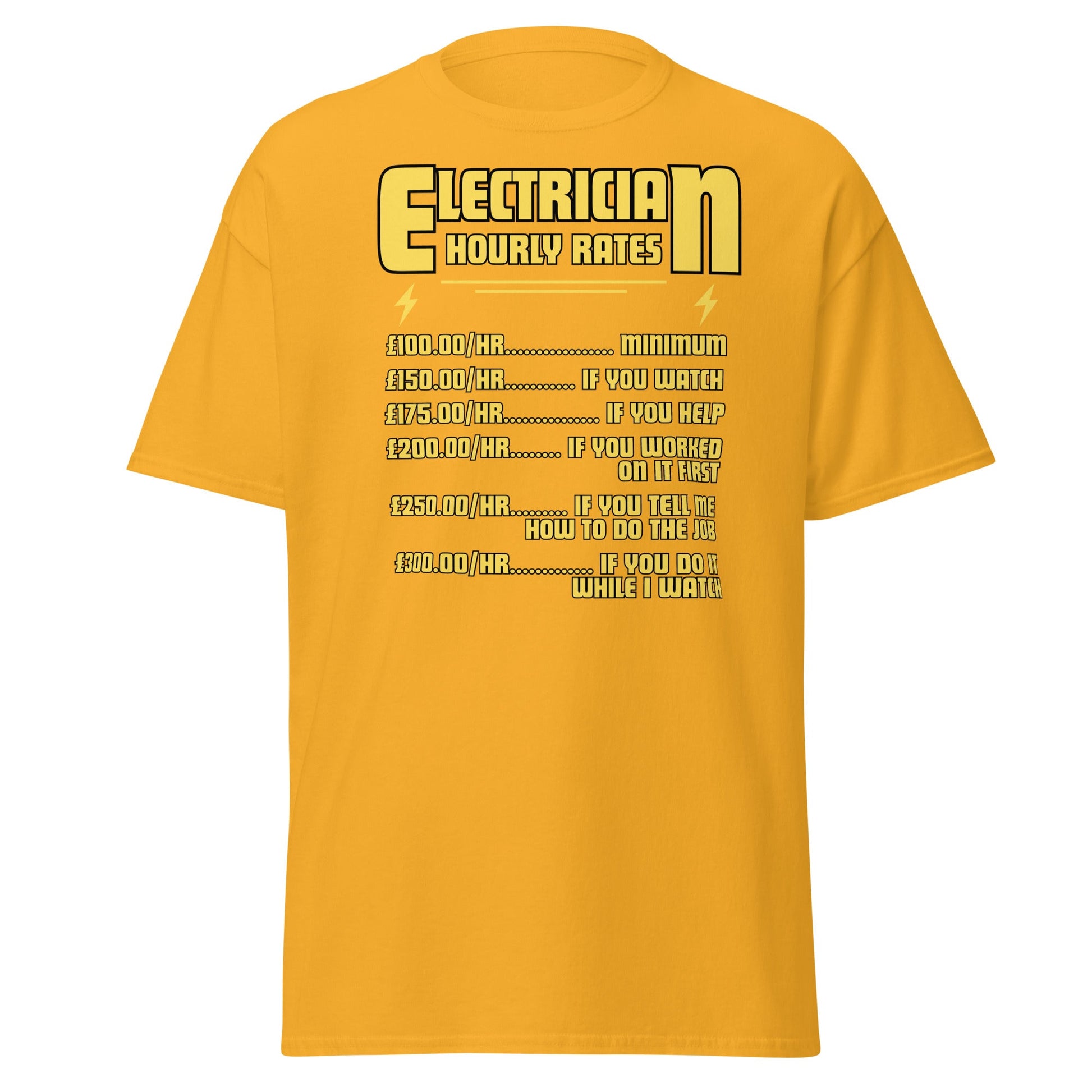 Funny Electrician Hourly Rate T-Shirt - Gold - T-Shirts Online