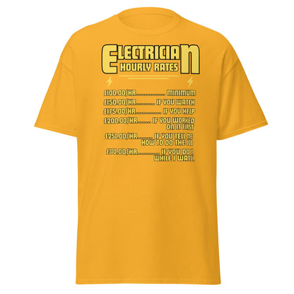 Funny Electrician Hourly Rate T-Shirt - Gold - T-Shirts Online